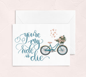 cute galentine's day greeting card by fioribelle - bicycle illustration you're my ride or die