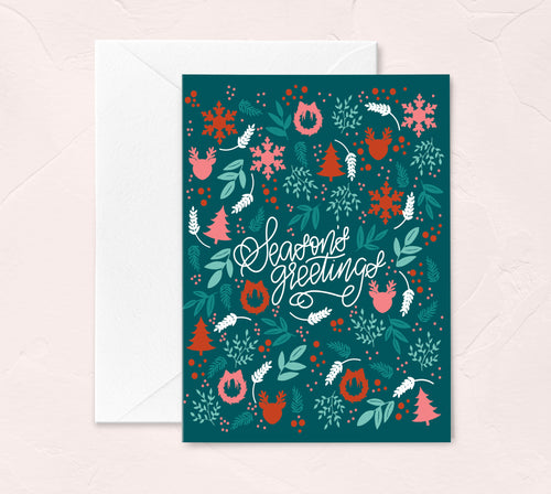maximalist floral christmas greeting card 