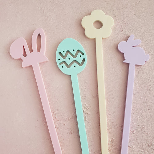 easter themed acrylic drink stirrers - set of 4