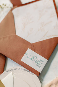 terracotta wedding invitation envelope with envelope liner for boho desert wedding