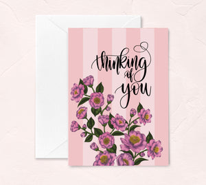purple camellias floral thinking of you greeting card by Fioribelle