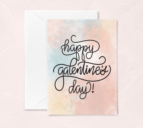 modern calligraphy and tie-dye pattern Galentine's day greeting card by fioriebelle
