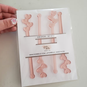blush heart acrylic drink stirrers for valentine's day 