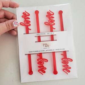 set of 4 red love acrylic drink stirrers for valentine's day party favors by fioribelle