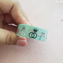 Load image into Gallery viewer, mint washi tape with wedding day illustrations