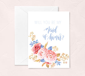 will you be my maid of honor floral greeting card by fioribelle
