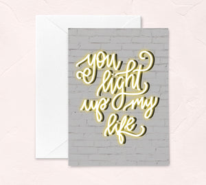 you light up my life neon sign anniversary greeting card by Fioribelle